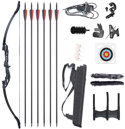 TOPARCHERY Bogenschießen Takedown Recurve-Bogen und Pfeile Set für Erwachsene Aluminium-Legierung Riser Split-Typ Jagd Bogenschießen Longbow Kit Right Hand (40LB)