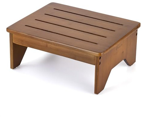 StrongTek Bambus Step Hocker für Erwachsene, Nachttisch Schritt für hohe Betten, 300 Lbs Kapazität, Rutschfester Bett Fußhocker mit abgerundeten Kanten, Schlafzimmer, Garten, Küche (Nussbaum)