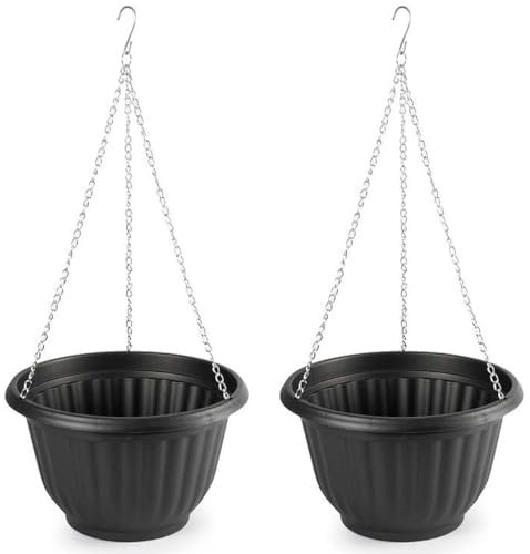 Acan Tradineur - Pack de 2 macetas Redondas Colgantes, plástico, macetero, Tiesto, Recipiente para Plantas, Flores, balcón, terraza, hogar, Fabricada en España (Antracita - 25 x 15 cm)