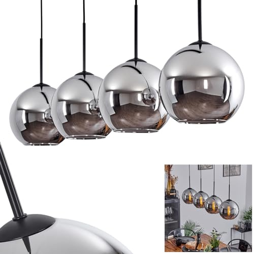 HOFSTEIN Hängeleuchte Koyoto, 4-flammige Hängelampe aus Metall/Glas in Schwarz/Chrom-/Rauchfarben, moderne Pendelleuchte im Retro/Vintage-Design, Ø Schirme 20 cm, E27, Esszimmer, Küche, Wohnzimmer