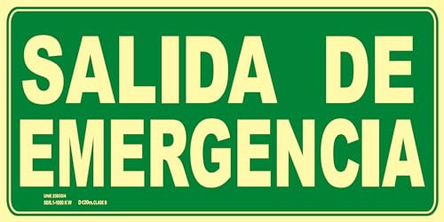 IberNorma SPB106 Señal Evacuación Salida de Emergencia 32x16cm Clase B D≤10m PVC Luminiscente Homologada nueva UNE 23034:2023 (Clase B)