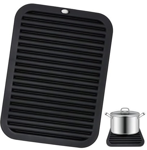 Hitzebeständige Silikon Abtropfmatte Schwarz, 30 × 23 cm, Topfuntersetzer für Küche, 1 Stück