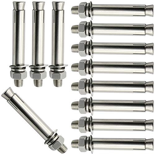 Ankerschrauben, Expansionsschraubenbolzen, 12 Stück Expansionsschraubenbolzen M6-304 Edelstahl Außensechskantmutter Expansionshülse Ankerbolzen Hochleistungsbefestigungsanker, M6(Color:M6*80/12 Pieces