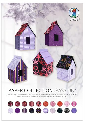 Ursus 61630005 - Paper Collection Passion, 20 Blatt handgeschöpftes Naturpapier, 35 - 200 g/m², 23 x 33 cm, in Lilatönen mit verschiedenen Designs, zum vielseitigen Basteln