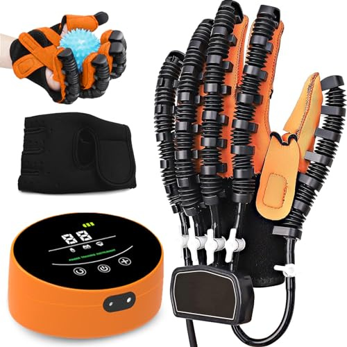 Yadlan Guante Rehabilitación Robot, Guantes Rehabilitación Dedos Ictus, Dispositivo Recuperación Función Mano, Equipo Recuperación Mano(Size:Mano Izquierda XL,Color:Naranja)