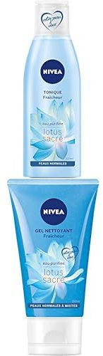 NIVEA - Routine Soin Visage Fraîcheur - Lotion Tonique 200 ml & Gel Netoyant 150 ml - Nettoie, Tonifie, Apaise - Peau Souple, Douce Et Fraîche - Fleur De Lotus, Hydramine, Vitamine E - Peaux Normales