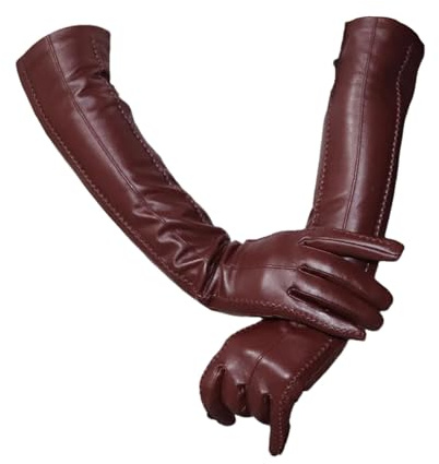 ZouoYYii Damen Overellbow Lange Lederhandschuhe - Warmes Winterfutter Echtes Leder, CS7 Weinrot, 7