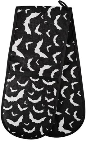 Double Oven Gloves Heat Resistant Funny Bats Double Oven Mitts Pot Holder Heat Protection Oven Gloves for Home Kitchen Baking Cooking BBQ Microwave