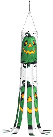 WCXTHGFA Windsack mit grünem Geist, Horror, Halloween, Kürbisdruck, vielseitig, charmante Outdoor-Dekoration für Herbst, Erntedankfest, Winter