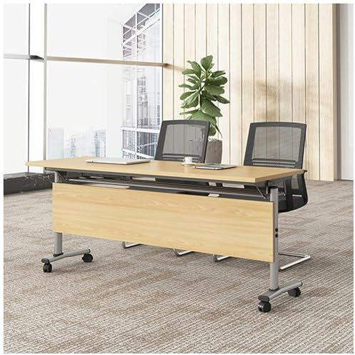 Klappbarer Konferenztisch, Seminar- und Besprechungstisch, mobiler Klapp-Schulungstisch mit leisen Rädern, rollbare Konferenzraumtische für Büro, Klassenzimmer, Konferenzraum (Eiche, 55 x 24