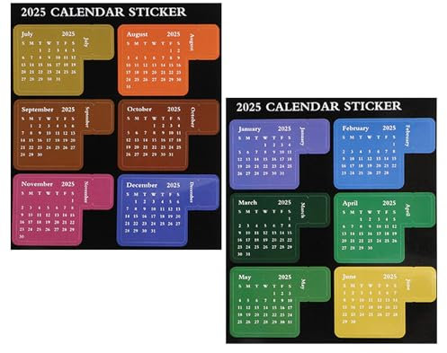 Schede mensili per il pianificatore, schede mensili - Schede adesive 2025 12 mesi,Strisce di decalcomanie del calendario del pianificatore rimovibili colorate, indicatore di pagina di separazione a