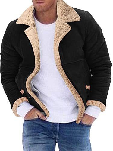 Wildlederjacke Herren Winter, Winterjacke Herren Mit Fell Hochwertiges Stehkragen Lederjacke Bomberjacke Winter Lammfell Mantel Trucker Jeansjacke Feldjacke, MilitäRmantel ÜBerzieher Warm