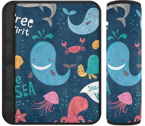 Lindas almohadillas para cinturón de seguridad de Marine Life, suaves, acolchadas con algodón, almohadillas para correa de mochila, fundas para cinturón de seguridad para mujer