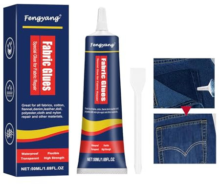 Fengyang® Colla Per Tessuti Permanente, Colla Tessuto 50ml Trasparente, Cuce Colla Liquido Per Tessuto, Per Tessuti, Vestiti, Pelle, Strass, Toppe