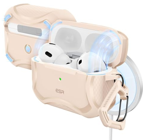 ESR Hülle für AirPods Pro 2/1, Cyber Armor, MagSafe kompatibel, Wüstentitan | Panzer Case mit starkem Sturzschutz, Magnetdeckel, kompatibel mit AirPods Pro 2/1 Gen. USB-C/Lightning(2023/2022/2019)