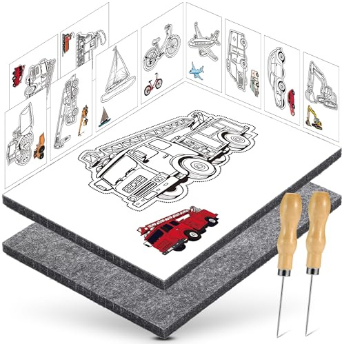 DazSpirit Children's pricking needle set, complete pricking set children from 4 with 2 pricking felt, 2 pricking needles and 10 embroidery pictures, designed for small hands, tingling kit for creative