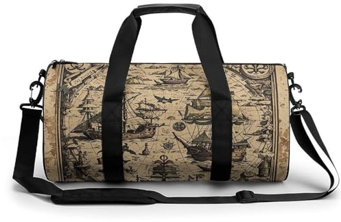 Sporttasche, Motiv: Schatzkarte, maritimer Pirat, leicht, Reisetasche, Wochenendtasche für Damen und Herren, weiß, 45 cm/22,9 cm/22,9 cm/22,9 cm, weiß, 17.7in/9in/9in