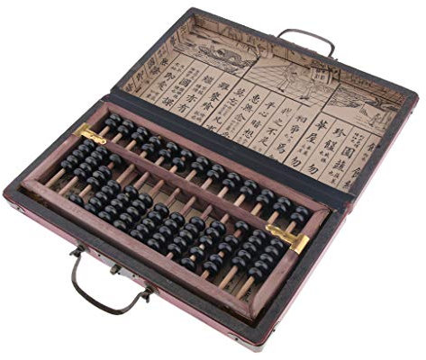 Boulier arithmétique en bois 13 rangées de perles chinoises vintage avec calculatrice