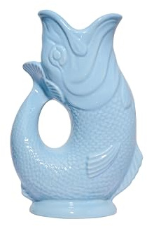 The Original Gluggle Jug - Pale Blue Glug Jug in L, 22cm 0.6L - Gug Glug Fish Shaped Jug - Decorative Glugging Water, Cocktail, Wine & Gin Pitcher, Decanter or Vase - Hand Made in Britain