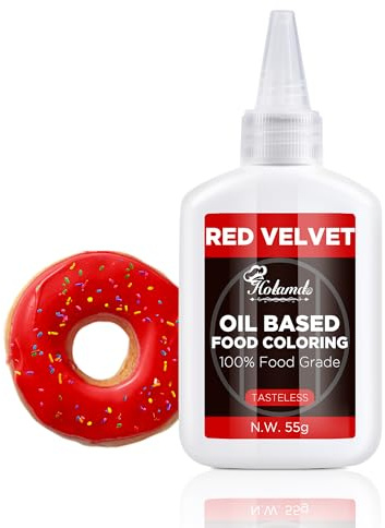 Fettlösliche Lebensmittelfarbe Roter Samt 55g - Ölbasis Konzentrierte Flüssige Lebensmittelechte Farbe | Für Schokolade & Backwaren (Fondant, Tortendeko, Macaron, Cupcake, Zuckerguss, Ostereier)