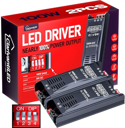 ClarivantiLED LED Transformador dimmable 24V 100W 4.16A 2pcs 220V a 24V fuente alimentacion para alimentador power supply transformador luces LED driver alimentación conector seguro