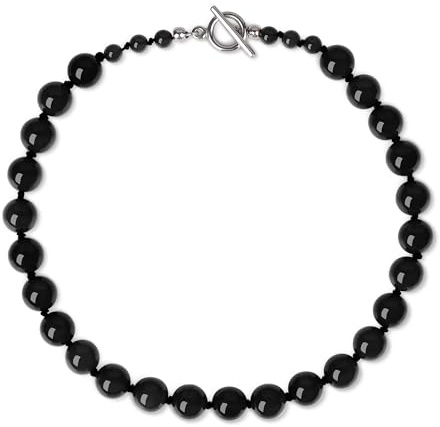 GAVU Collana da Donna Onice Nero, Collana Girocollo Donna con Perle Nere Annodate a Mano e Chiusura OT 45cm
