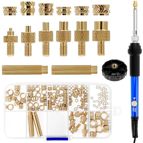 QWORK® Conjuntos de puntas de soldadura con insertos roscados - 130 piezas de insertos roscados M2-M8, soldador de 60W, 6 puntas de soldadura, 2 adaptadores de puntas de soldadura
