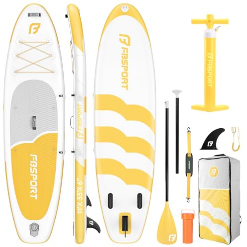 FBSPORT Stand UP Paddling Board 335cm SUP für Erwachsene mit Anti-Rutsch Deck, 15cm Extra Dicke Surfboard Aufblasbares, 160kg Tragkraft, Komplettset mit Paddel Pumpe & Zubehör für Yoga Reisen Surfen