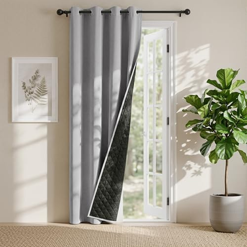 PONY DANCE Doppio Strato 100% Tende Oscuranti per Interni con Anelli Blackout Curtain Pesanti Tenda Termica Isolante Freddo e Caldo 1 Pezzo L 140 x A 210 cm, Grigio Chiaro