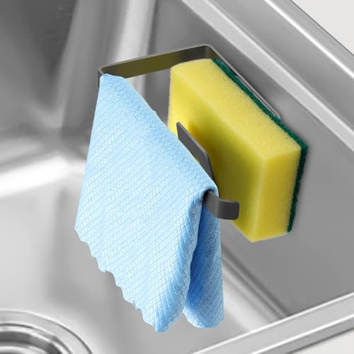 GAViA Schwammhalter Küche - Spülschwammhalter Selbstklebend - Küche Organizer Spültuch-Halter 304 Edelstahl 2 in 1 Küchenablaufregal Spülbecken Aufbewahrung Ordnungshelfer Grau