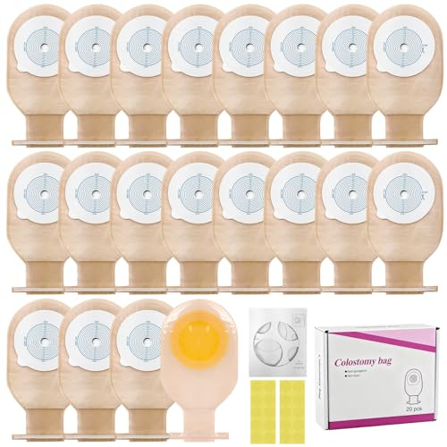 Lot de 20 sacs de colostomie - Drainables en une seule pièce - Pour colostomie, soins de la stomie - Sacs de colostomie - Découpés à la taille 20-65 mm
