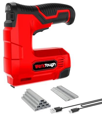 Werktough 4V Cordless Staple Gun Red Brad Nailer DIY 2 in 1 Electric Staple Gun USB Cable 2000pcs Staple T50 18GA