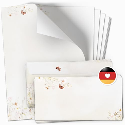 10 Briefpapier und Briefumschlag Set | Blumen Vintage Frühling Floral | Schreibpapier A4 & Umschlag DIN Lang | Design Papier