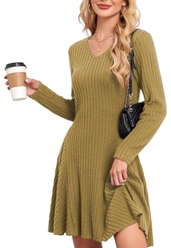 SENBATU Robe tricotée Femmes Automne élégant Pullover Robe Manches Longues col en V vêtements d'hiver