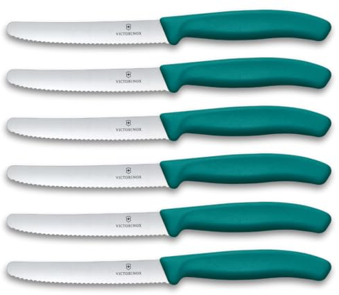 Victorinox Swiss Classic Profi Tomaten- und Tafelmesser-Set, 6-teilig, Wellenschliff, Scharfe Klingen, 11 cm, Robuste Kunststoffgriffe, Grün