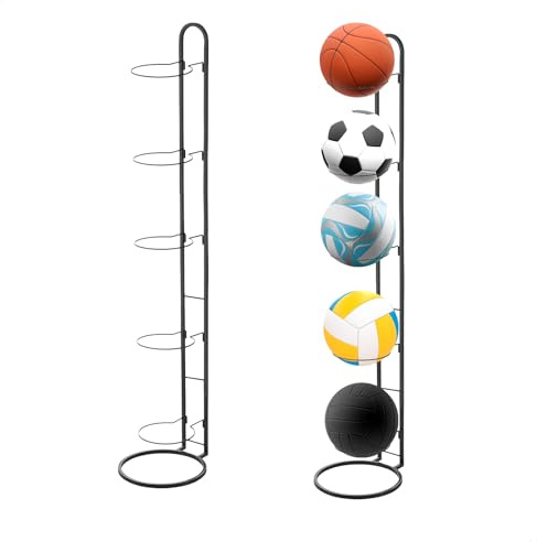 fuxunamz Porta Palloni da Basket, Scaffale Portaoggetti per Palloni a 5 Livelli, Rastrelliera per Palloni, Rastrelliera da Calcio Verticale per Palloni da Basket, Pallacanestro, Calcio e Pallavolo