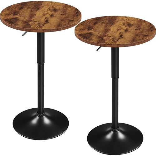 Yaheetech 2PCS Height Adjustable Swivel Round Bar Table, Rustic Brown