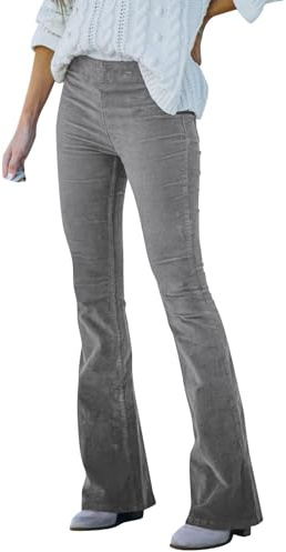 Generisch Cordhose Damen Stretch Bootcut Schlaghose Damen Extra Lang Schlupfhose Mittlere Leibhöhe Slim Fit Freizeithose Elastischer Bund Mit Rückentasche Outdoorhose Einfarbig Lässige Flaredhosen