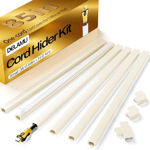 Delamu Beige Cord Hider, 85in Cord Covers for Wires on Wall, One-Cord Cable Hider, Wire Hiders Wire Covers for TV Cords on Wall, Easy Mount Cable Cover Management Kit, 6X L14.2 W0.59 H0.4in, Beige