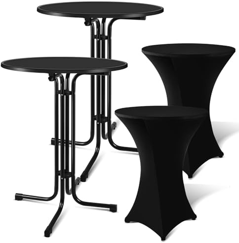 Peviasot Stehtisch, Bartisch Outdoor Rund mit Husse Bartisch, 2 Stück 80 * 110 cm klappbarer Stehtisch Schwarz, Höhenverstellbare Füße, Wetterfest und hitzebeständig, für den Innen- und Außenbereich