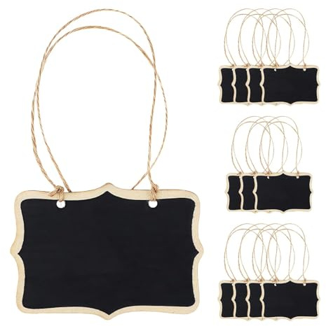 Wooden Chalkboard Tags - Hanging Signs 3.35 x 2.36 Inch Mini Wood Labels Rectangle Blackboard Tags Massage Board Signs (12 Pieces)