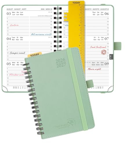 POPRUN Taschenkalender 2026 2027 Kalender A6 Spiralbuch mit Softcover