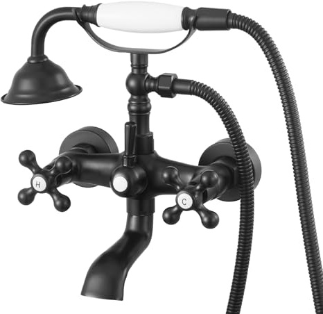 VEVOR Clawfoot Tub Faucet, Wall Mount Bathtub Faucets with Handheld Shower, Vintage Matte Black Clawfoot Tub Filler Faucet Shower Kit with Adjustable Swing Arms & 360° Rotation Spout for Bathtubs