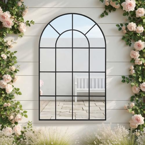 Reflix Espejo de jardín para exteriores, 100 x 75 cm, espejo de pared para decoración, espejo de ventana con marco de aluminio para pasillo, salón, dormitorio, entrada, negro