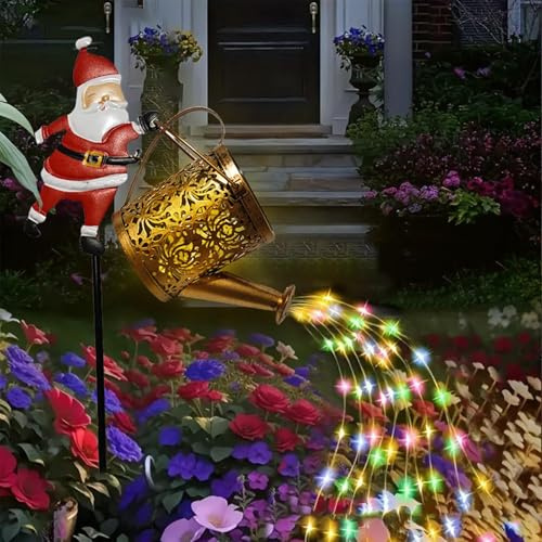 Christmas Santa Solar Watering Can Light | Christmas Santas Solar Kettle Lights | Vintage Metal Garden Lawn Decorative Light | Waterproof Solars Ground Lights For Patio Path Walkway Yard Decoration
