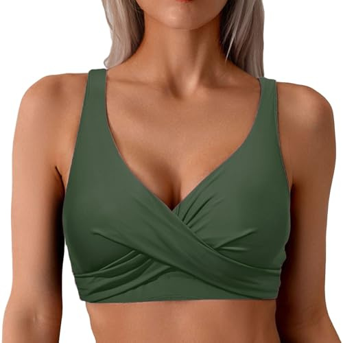 Generisch Bañador Mujer Mujer Tankini Traje de Baño Top Fruncido Traje de Baño Top Flotante Tank Top Sin Parte Inferior 2025, Verde militar., S