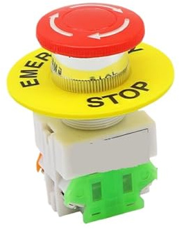 Interruptor pulsador de emergencia industrial de plástico, 1 unidad, 22 mm, tapa de hongo roja, 1 NO, 1 NC, DPST, CA 660 V, 10 A(LAY37)