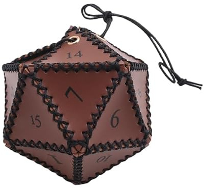 Aboiledy PU Leather D20 Dice Bag, Polyhedral Dice Pouch Portable Drawstring Bag for, DND Dice Bag, Brown