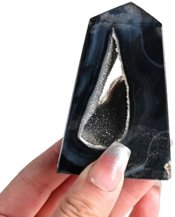 UYCUODLUY Black Agate Crystal Cave Column Raw Stone Ore Single Pointed Four Prism Home Demagnetization Ornaments,50~100g