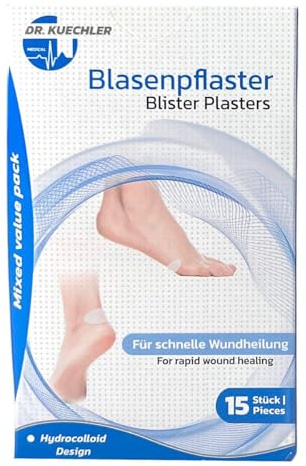Dr. Kuechler Medical 15 Stück Pflaster Hydrocolloid Blasenpflaster Mixed Value Pack, 3 Größen für Füße, Ferse, Zehen zur Drucklinderung und schnellen Regeneration, Packungsgröße:15 Stück